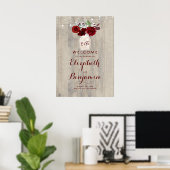 Mason Jar Burgundy Floral Wedding Welkom Poster (Thuiskantoor)