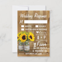 Mason Jar Burlap Kant Zonnebloem Bruiloft RSVP Kaa