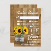 Mason Jar Burlap Kant Zonnebloem Bruiloft RSVP Kaa (Voorkant / Achterkant)