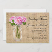 Mason Jar Burlap Peony Wedding Shower Kaart (Voorkant)