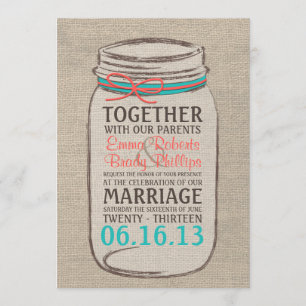 Mason Jar Burlap Rustic Wedding Uitnodiging