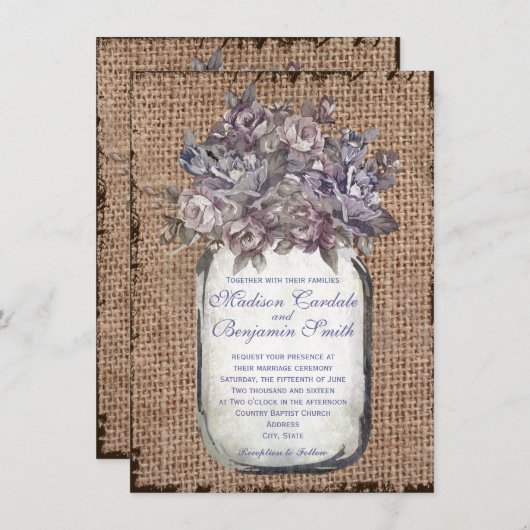 Mason Jar Burlap Rustic Wedding Uitnodiging (Voorkant / Achterkant)