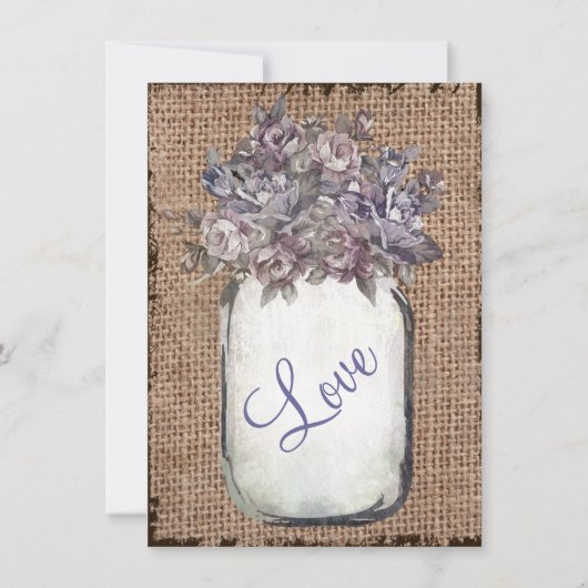 Mason Jar Burlap Rustic Wedding Uitnodiging (Achterkant)