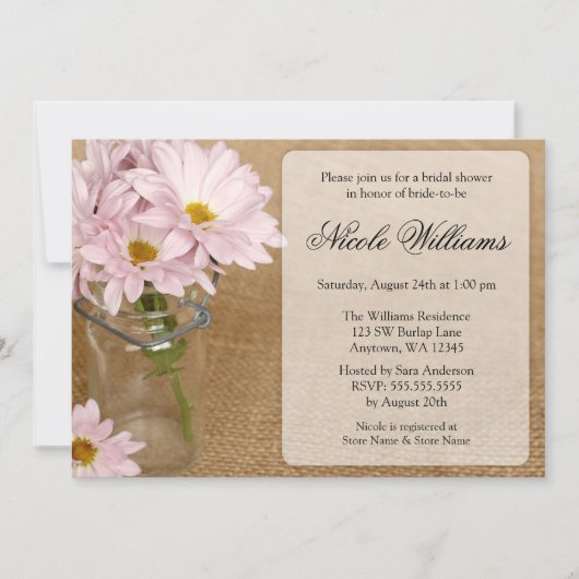 Mason Jar Burlap Soft Paarse Daisies Vrijgezellenf Kaart (Voorkant)