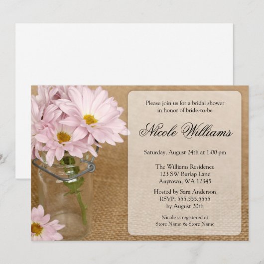 Mason Jar Burlap Soft Paarse Daisies Vrijgezellenf Kaart (Voorkant / Achterkant)