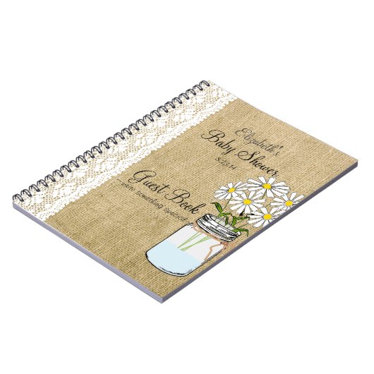 Mason Jar Burlap White Baby shower Guest Book Notitieboek (Linkerzijde)