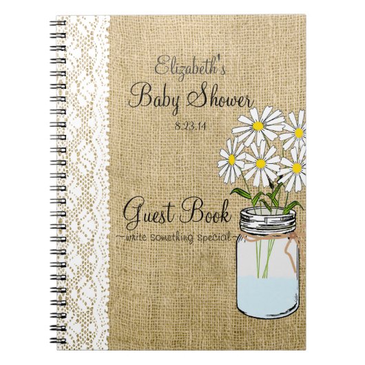 Mason Jar Burlap White Baby shower Guest Book Notitieboek (Voorkant)