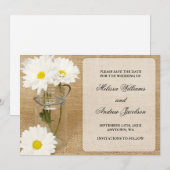 Mason Jar Burlap White Daisies Save the Date (Voorkant / Achterkant)