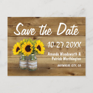 Mason Jar Burlap Zonnebloem Bruiloft Save The Date Aankondigingskaart
