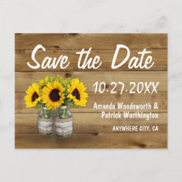 Mason Jar Burlap Zonnebloem Bruiloft Save The Date Aankondigingskaart