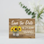 Mason Jar Burlap Zonnebloem Bruiloft Save The Date Aankondigingskaart (Staand voorkant)