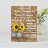 Mason Jar Burlap Zonnebloem Bruiloft Uitnodigingen (Staand voorkant)