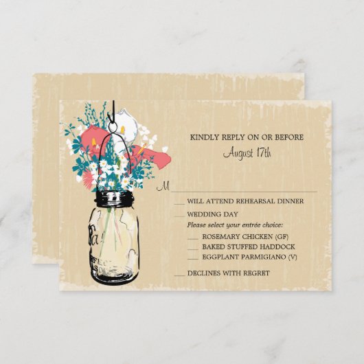  Mason Jar Calla Lily Wildflowers RSVP (Voorkant / Achterkant)