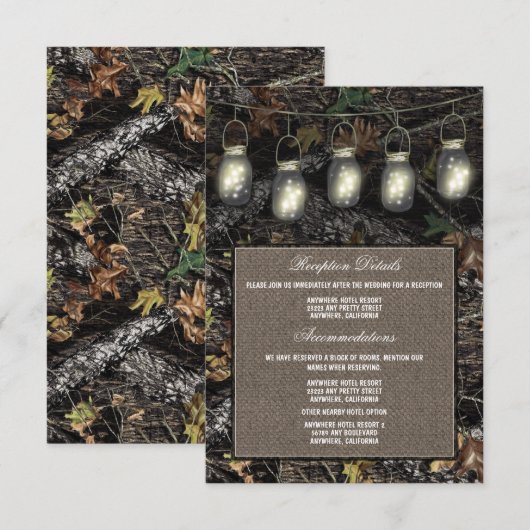 Mason Jar Camo Trouwreceptie Enclosure Kaarten (Voorkant / Achterkant)