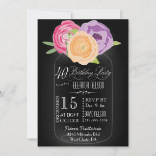 Mason Jar Chalkboard 40th Birthday Invitation Kaart