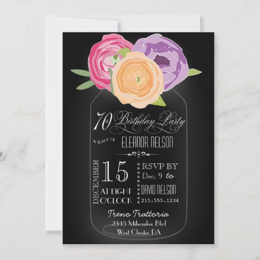 Mason Jar Chalkboard 70th Birthday Invitation Kaart (Voorkant)