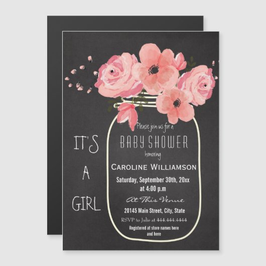 Mason Jar Chalkboard Baby shower Magnetische Uitnodiging (Voorkant / Achterkant)