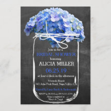 Mason Jar Chalkboard Blue Hydrangeas Vrijgezellenf