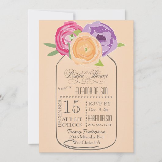 Mason Jar Chalkboard Bridal Shower Invitation Kaart (Voorkant)