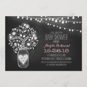 Mason jar chalkboard & light Baby shower nodigen Kaart