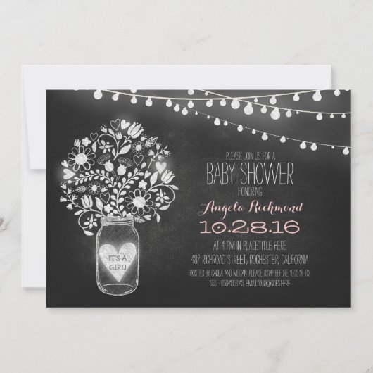 Mason Jar Chalkboard & Lights Baby shower Uitnodig Kaart (Voorkant)