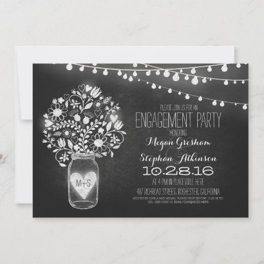 Mason Jar Chalkboard & Lights verlovingsfeest Kaart (Voorkant)