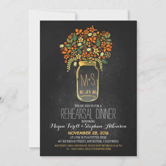 mason jar chalkboard repetitief diner uitnodiging (Voorkant)