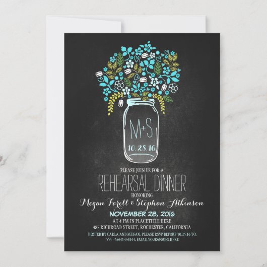 mason jar chalkboard repetitief diner uitnodiging (Voorkant)