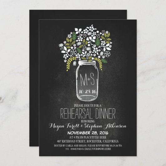 mason jar chalkboard repetitief diner uitnodiging (Voorkant / Achterkant)