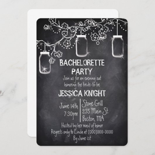 Mason Jar Chalkboard Rustic Bachelorette Party Inv Kaart (Voorkant / Achterkant)