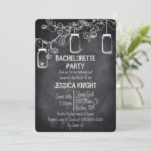 Mason Jar Chalkboard Rustic Bachelorette Party Inv Kaart (Staand voorkant)