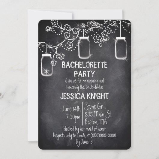 Mason Jar Chalkboard Rustic Bachelorette Party Inv Kaart (Voorkant)