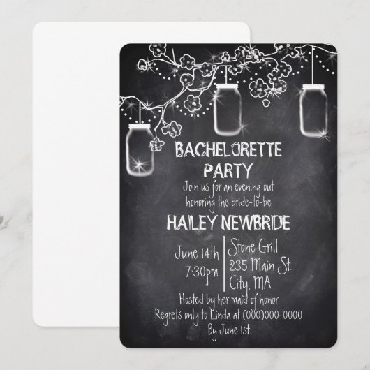 Mason Jar Chalkboard Rustic Bachelorette Party Kaart (Voorkant / Achterkant)