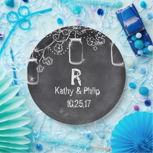 Mason Jar Chalkboard String Lights Rustic Wedding Papieren Bordje (Feest)