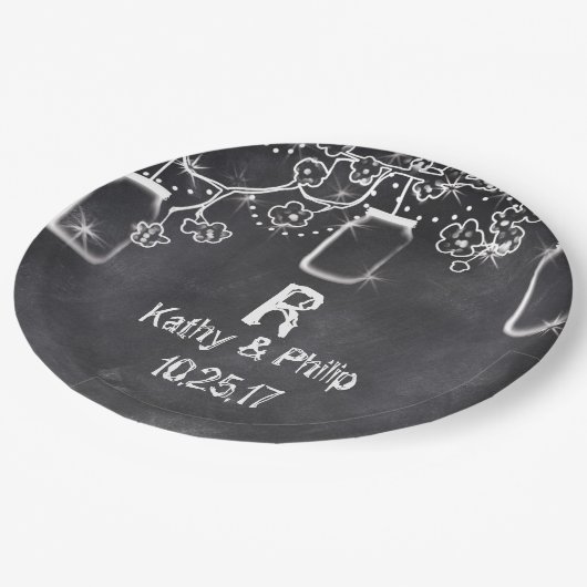 Mason Jar Chalkboard String Lights Rustic Wedding Papieren Bordje (Gekanteld)