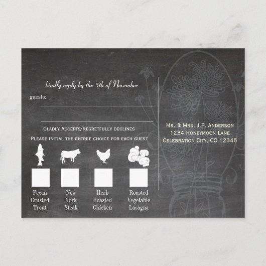Mason Jar Chalkboard Wedding RSVP Reactie Uitnodiging Briefkaart (Achterkant)