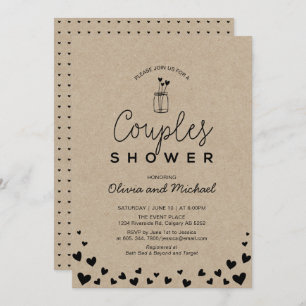 Mason Jar, Chic Kraft Black Couples Wedding Shower Kaart