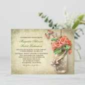 Mason Jar & Coral Flowers Rustieke bruiloft uitnod Kaart (Staand voorkant)