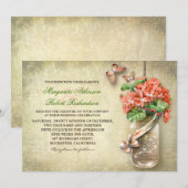 Mason Jar & Coral Flowers Rustieke bruiloft uitnod Kaart (Voorkant / Achterkant)