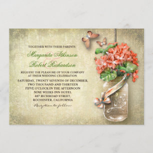 Mason Jar & Coral Flowers Rustieke bruiloft uitnod Kaart