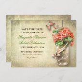 Mason Jar & Coral Flowers Sla de datumkaarten op Save The Date (Voorkant / Achterkant)