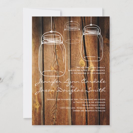 Mason Jar Country Barn Wood Wedding Invitations Kaart (Voorkant)