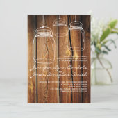 Mason Jar Country Barn Wood Wedding Invitations Kaart (Staand voorkant)