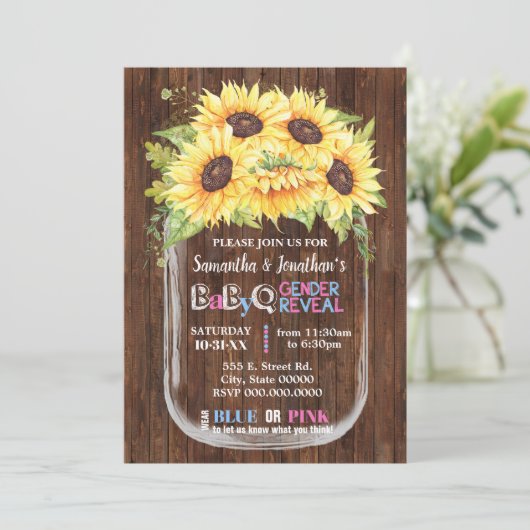 Mason jar country chic geslacht onthullen zonneblo kaart (Staand voorkant)