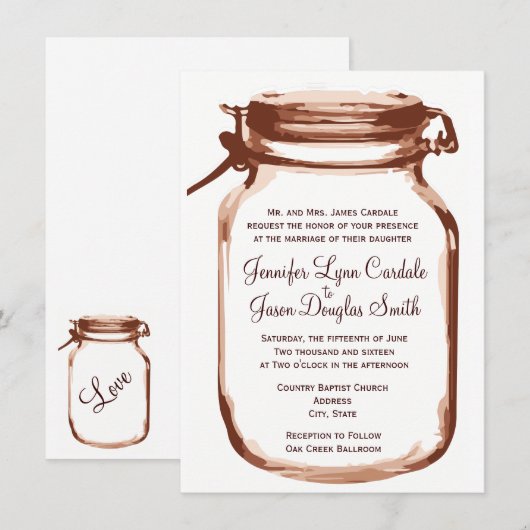 Mason Jar Country Rustic Wedding Invitations Kaart (Voorkant / Achterkant)