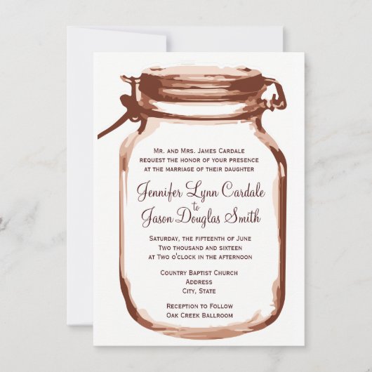 Mason Jar Country Rustic Wedding Invitations Kaart (Voorkant)