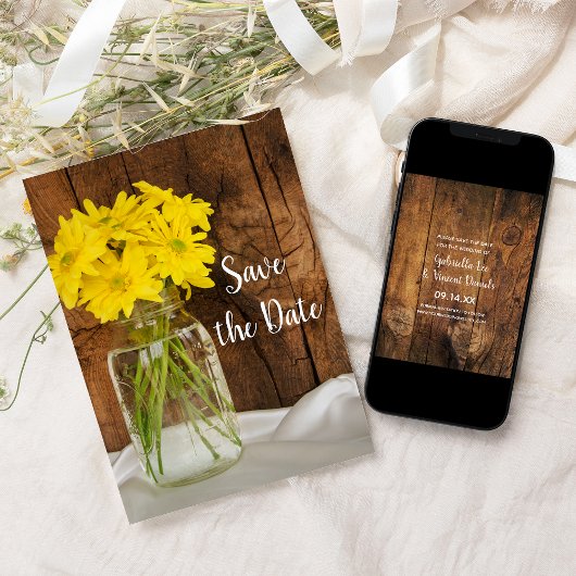 Mason Jar Daisies Barn Wedding Save the Date