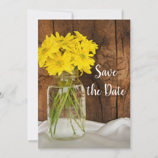 Mason Jar Daisies Barn Wedding Save the Date (Voorkant)