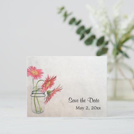 Mason Jar Daisies Briefkaart - Save the Date (Staand voorkant)