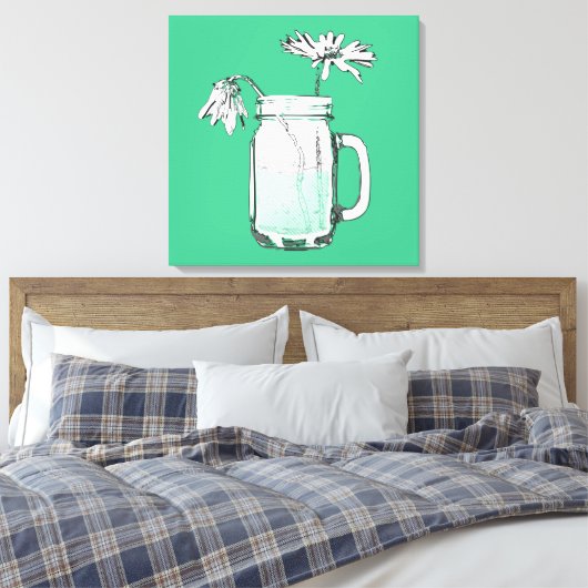 mason jar daisies canvas afdruk (Insitu (Slaapkamer))